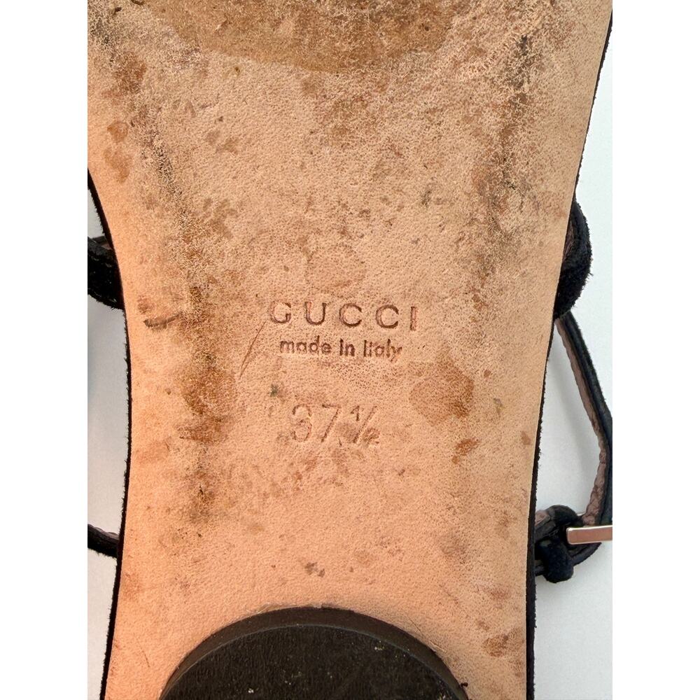 Gucci Black Suede Crystal GG Thong Sandals Size 37.5 / 7 Flat T-strap Gladiator - Picture 12 of 15